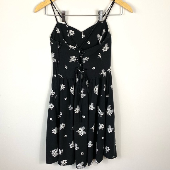 GARAGE Black/White Floral Thin-Strap Mini Dress